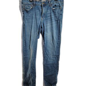 Blue Denim Pants Straight Fit Loop Belt Front & Back Pockets Men's Size W 35